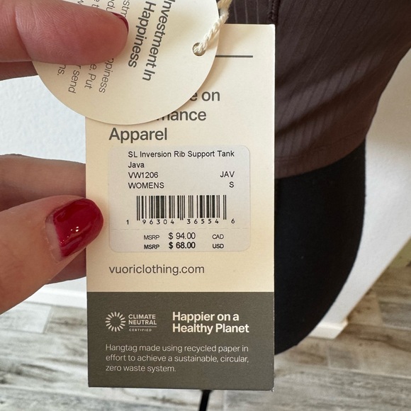 Vuori Inversion Rib Support Tank NWT Small Java Brown - Picture 8 of 15